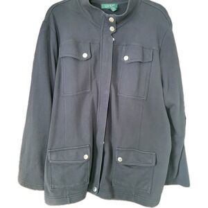 Women's Lauren Ralph Lauren Black Button Up Jacket Size 3XL Plus Cotton Classic